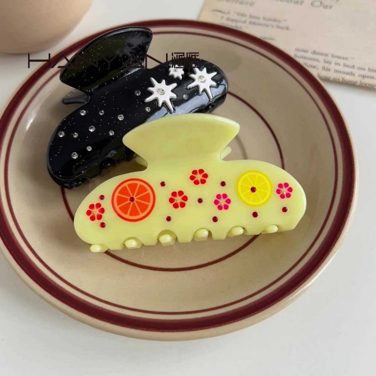 Lemon Yellow Acetate Hair Claw, Back Bun Clip