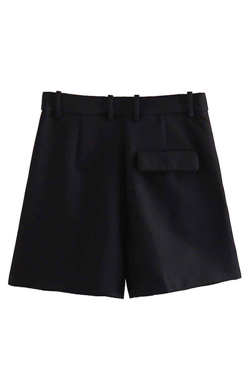 CWBSP0423_SOLID COLOR HIGH WAIST PLEATED CASUAL SHORTS