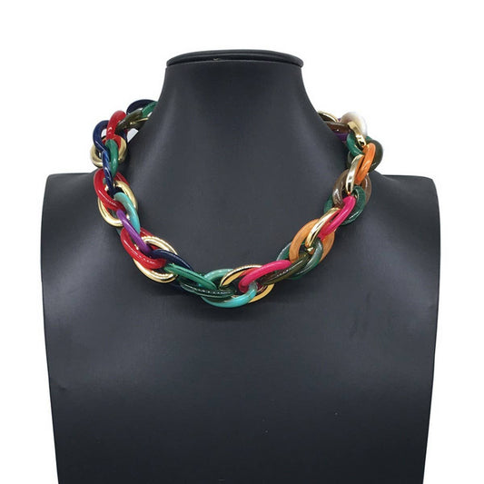 HIP HOP CLAVICLE CHAIN COLORFUL RESIN NECKLACE