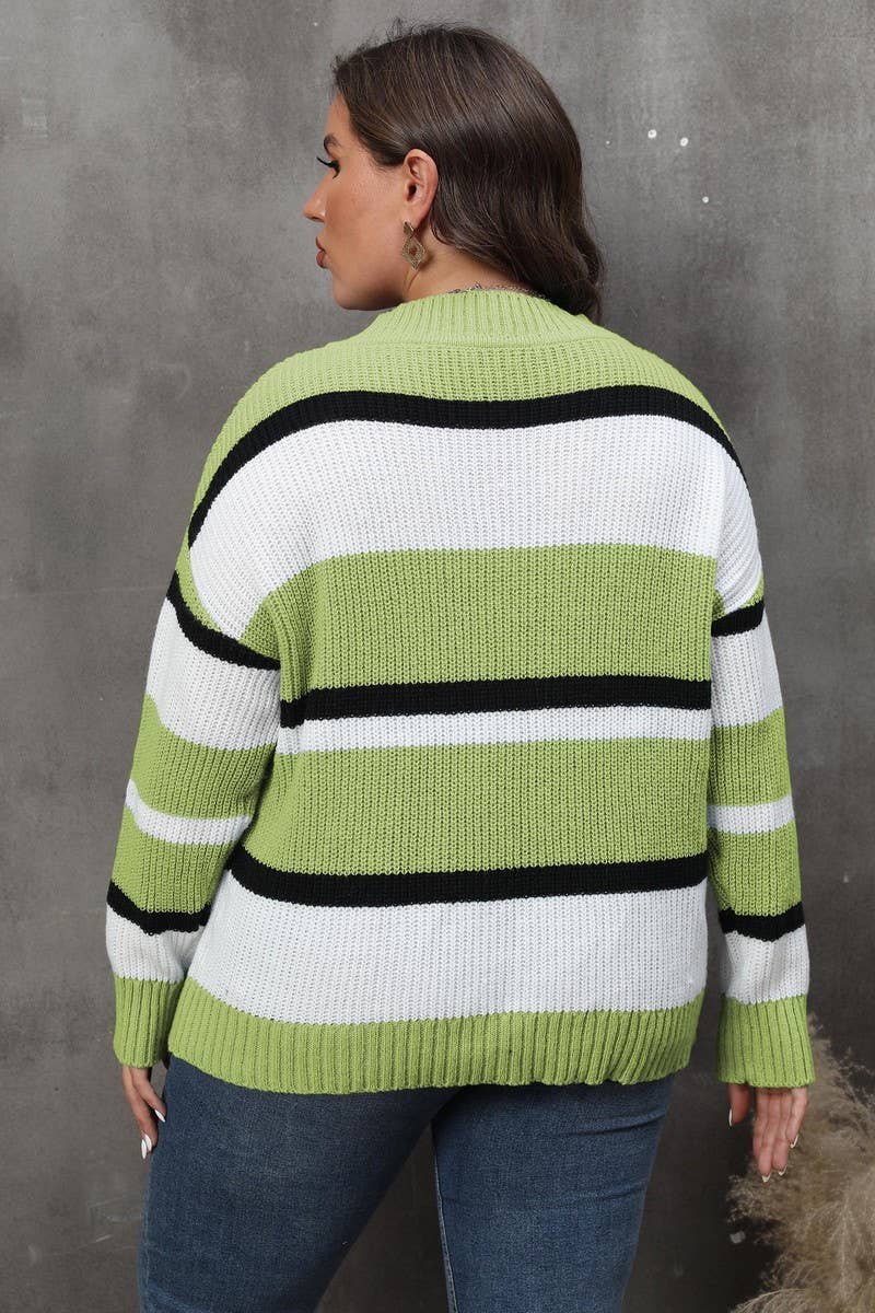 CWOSWL1583_PLUS Size V-Neck Long Sleeve Pullover Sweater