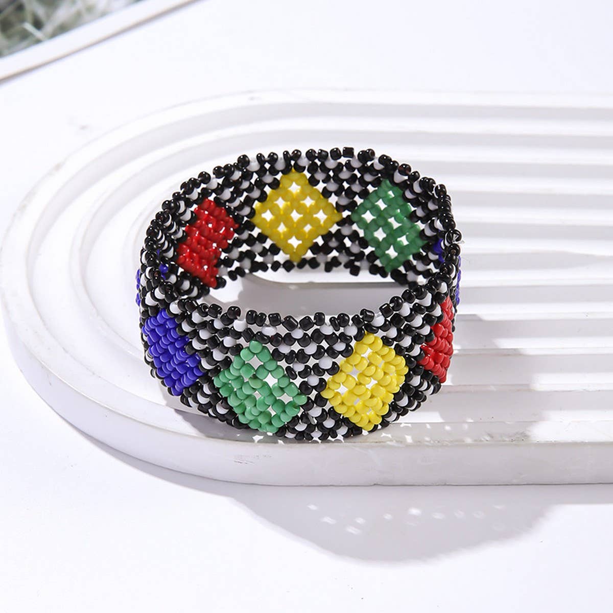 ETHNIC RICE BEAD WOVEN COLORFUL WIDE BRACELET