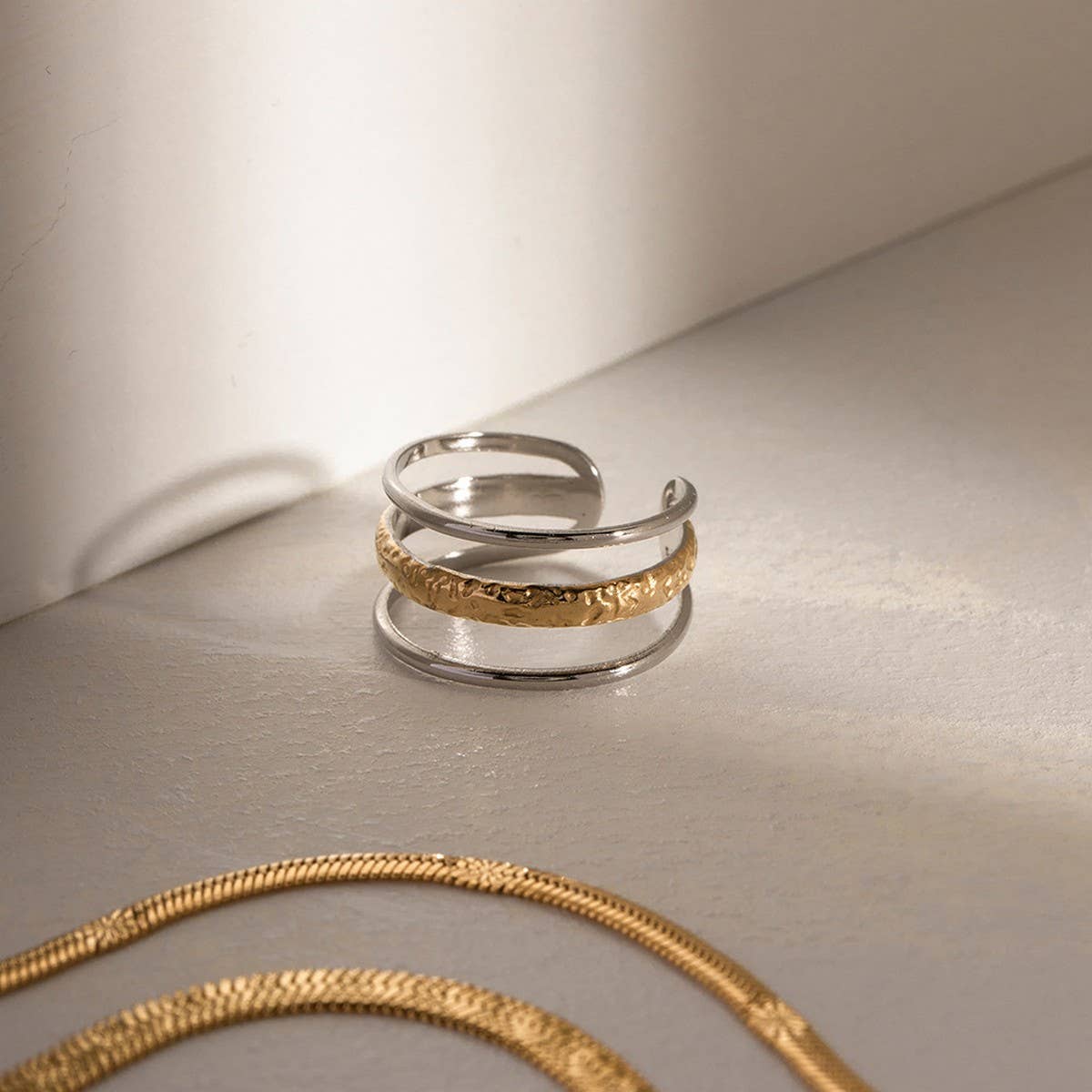 STAINLESS STEEL COLOR MATCHING THREE-LAYER RINGS_CWAJE1240