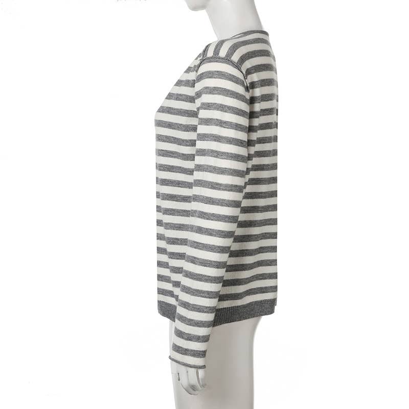 SIMPLE SLOUCHY STRIPED V-NECK SWEATER FOR GIRLS