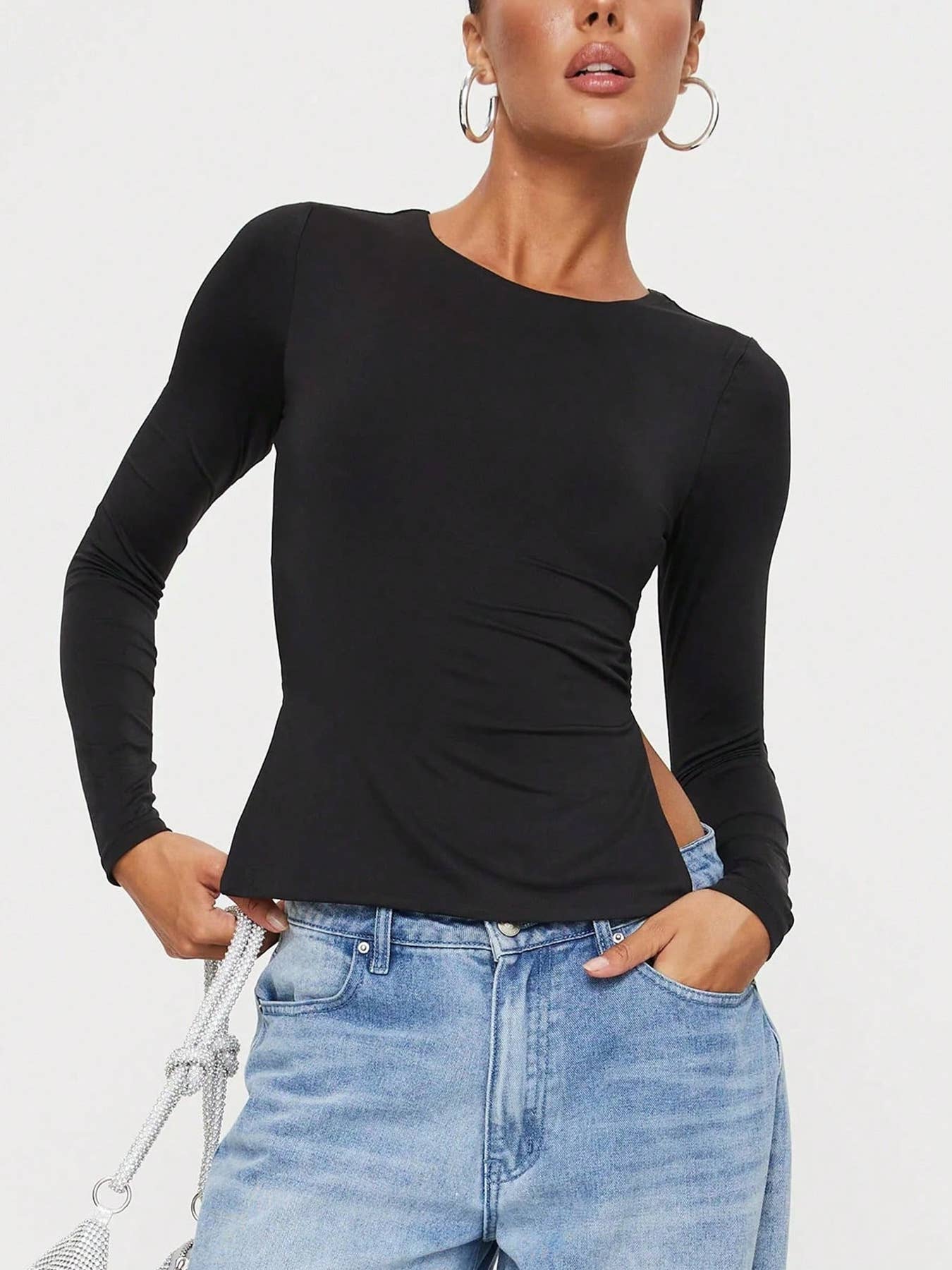 SOLID COLOR SEXY WAIST STRAP SLIM-FIT TOP