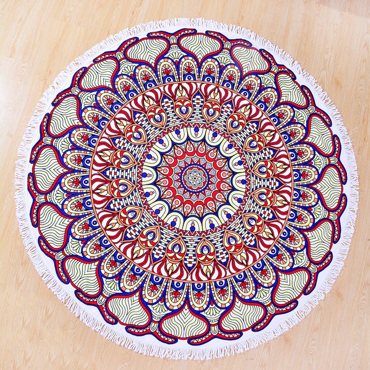 Round Microfiber Tassel Beach Towel Blanket