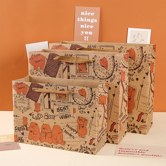RETRO GIFT BAG CUTE BEAR PORTABLE KRAFT PAPER BAG_CWMM1031