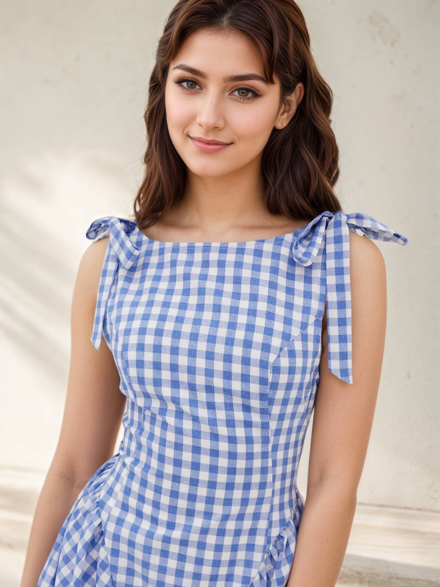 Fashion checkered strappy cinched-waist dress