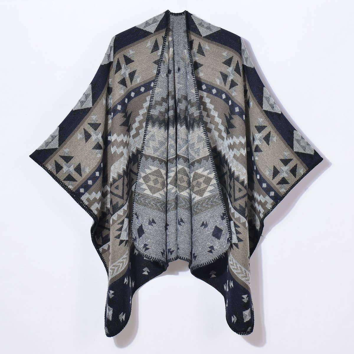 RETRO GEOMETRIC PATTERN CARDIGAN SHAWL_CWASC0949