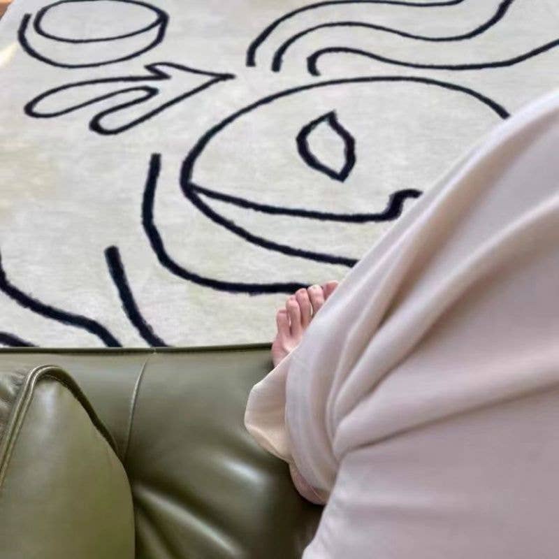 Thick Black & White Round Rug for Living Room