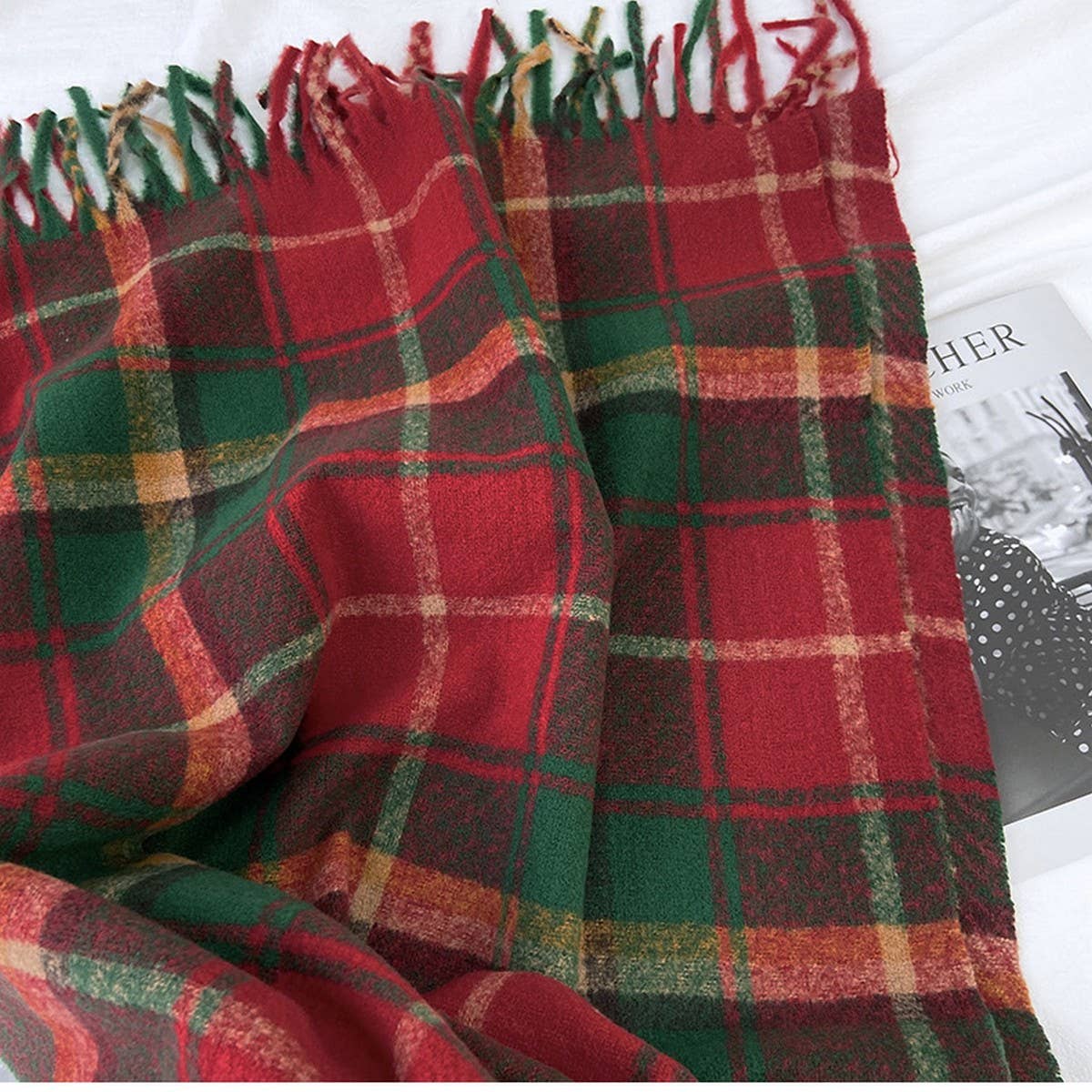 Plaid Thick Scarf ??Winter Warm Shawl with Tassels_CWASC1462