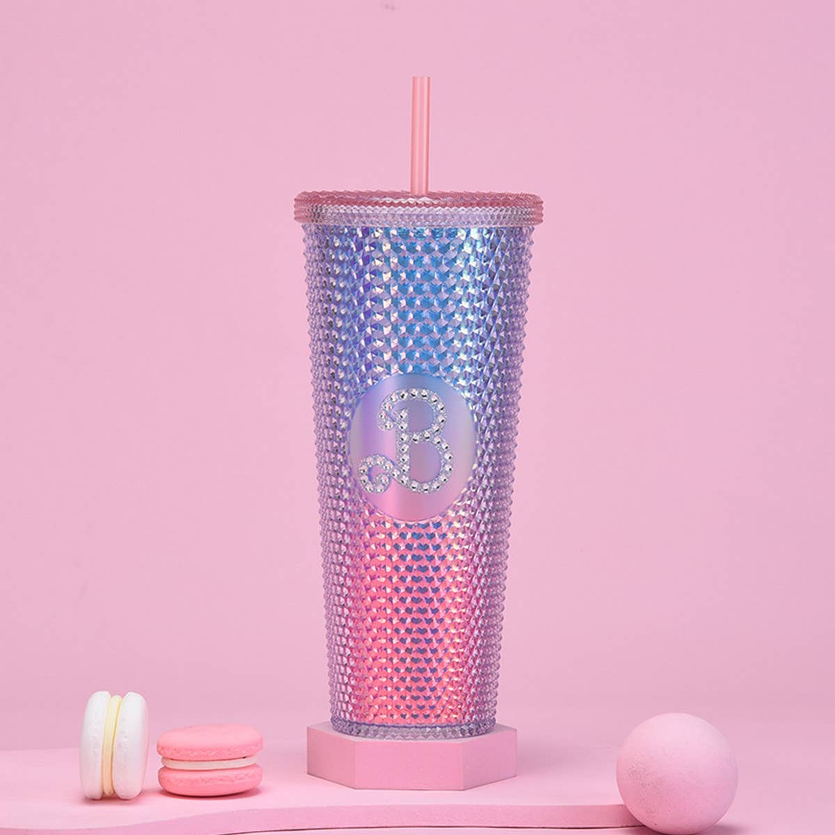 DOUBLE LAYER PORTABLE PLASTIC STRAW DIAMOND CUP
