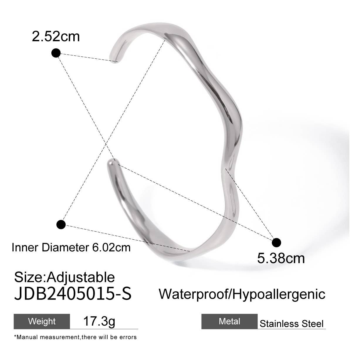 18K GOLD WAVY OPEN CUFF IN STAINLESS STEEL_CWAJE4647