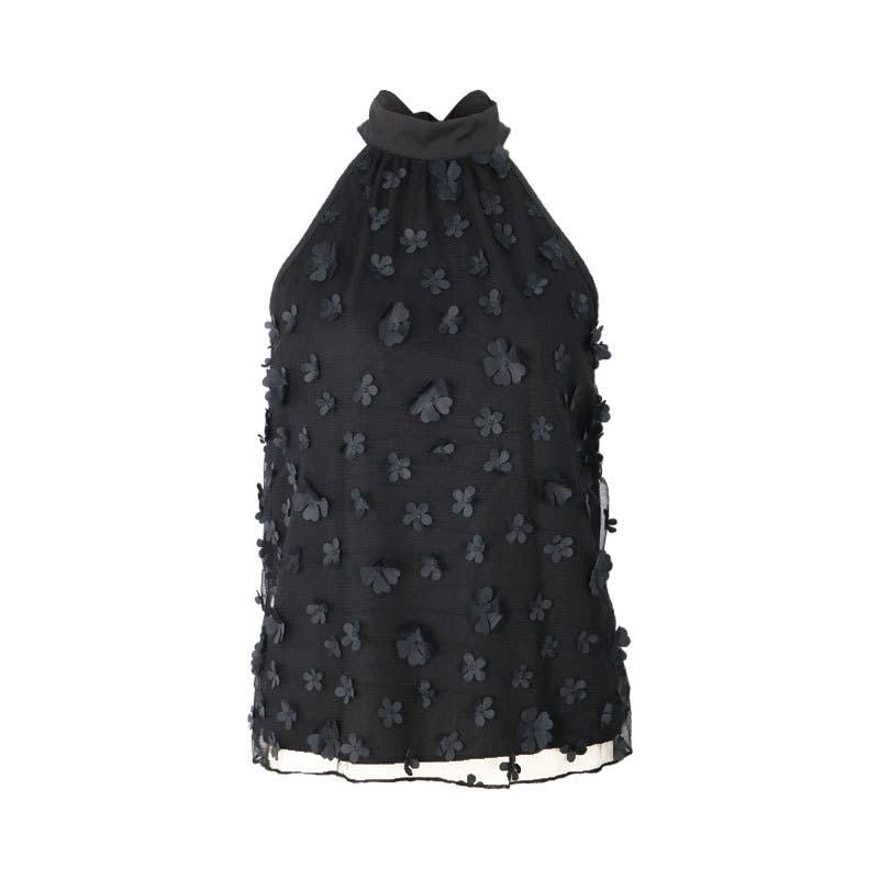 Sleeveless Halter Tie 3D Appliqu? Organza Top