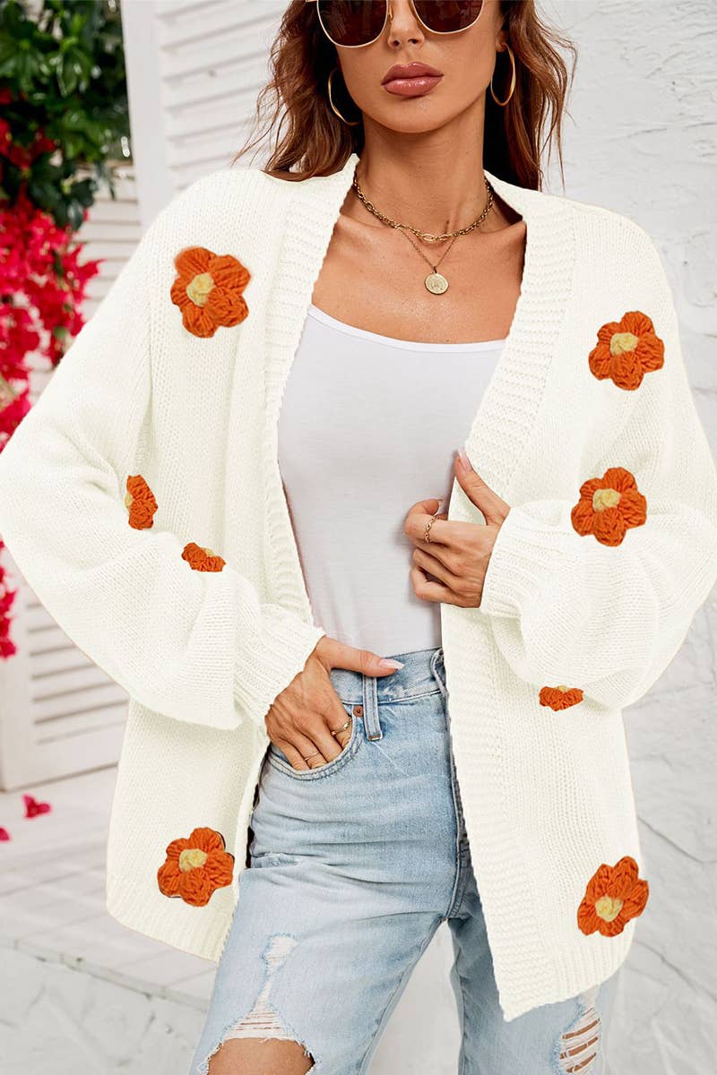 Flower cardigan lantern sleeve sweater coat_cwocal0687