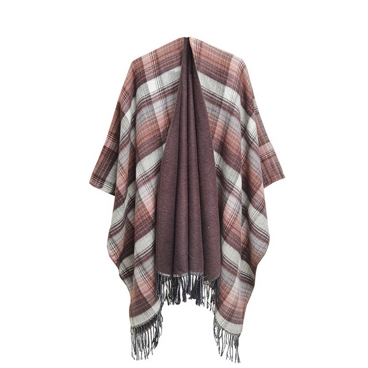 MULTI-COLOR SPLIT SHAWL CLOAK WITH GRADIENT LINES