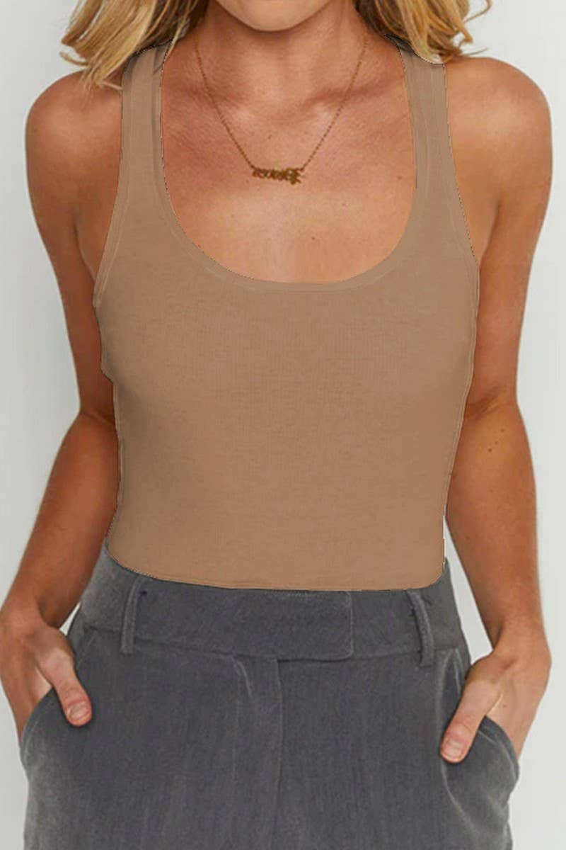 SLEEVELESS U NECK TIGHT RIBBED VEST JUMPSUIT_CWSJS0472