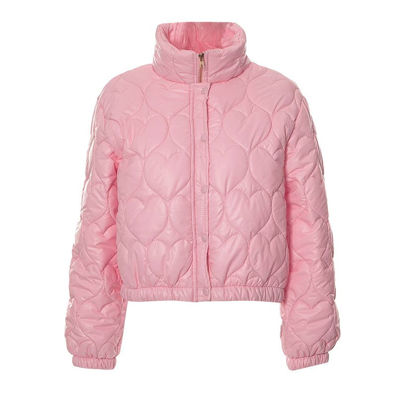 STAND COLLAR SOLID COLOR LOVE SHORT PADDED JACKET