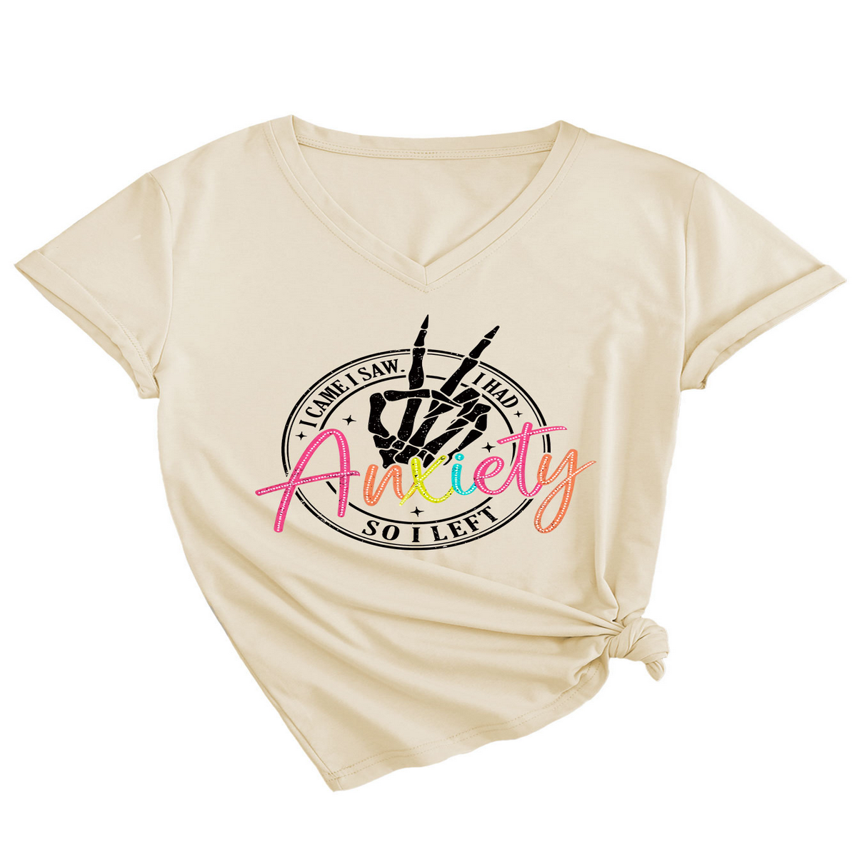 Trendy V-Neck Tee ? I Came I Saw Print