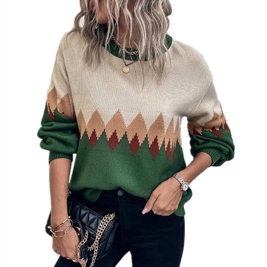 VINTAGE DIAMOND CHECK COLOR SWEATER FOR LADIES