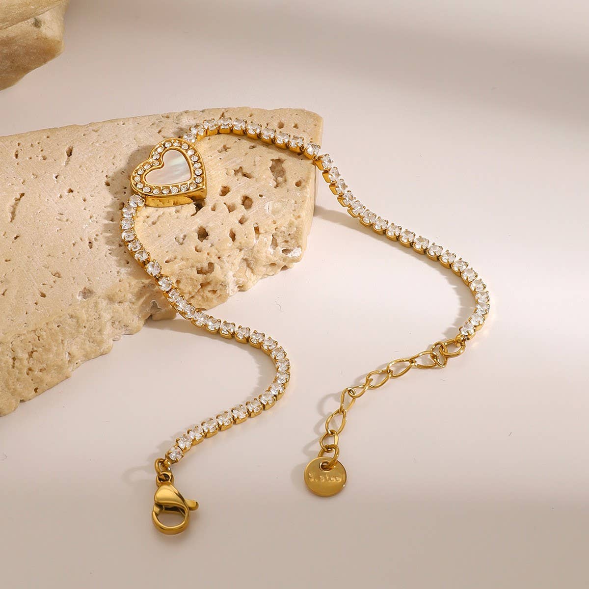 Heart Full-Zircon Bracelet in Titanium Steel