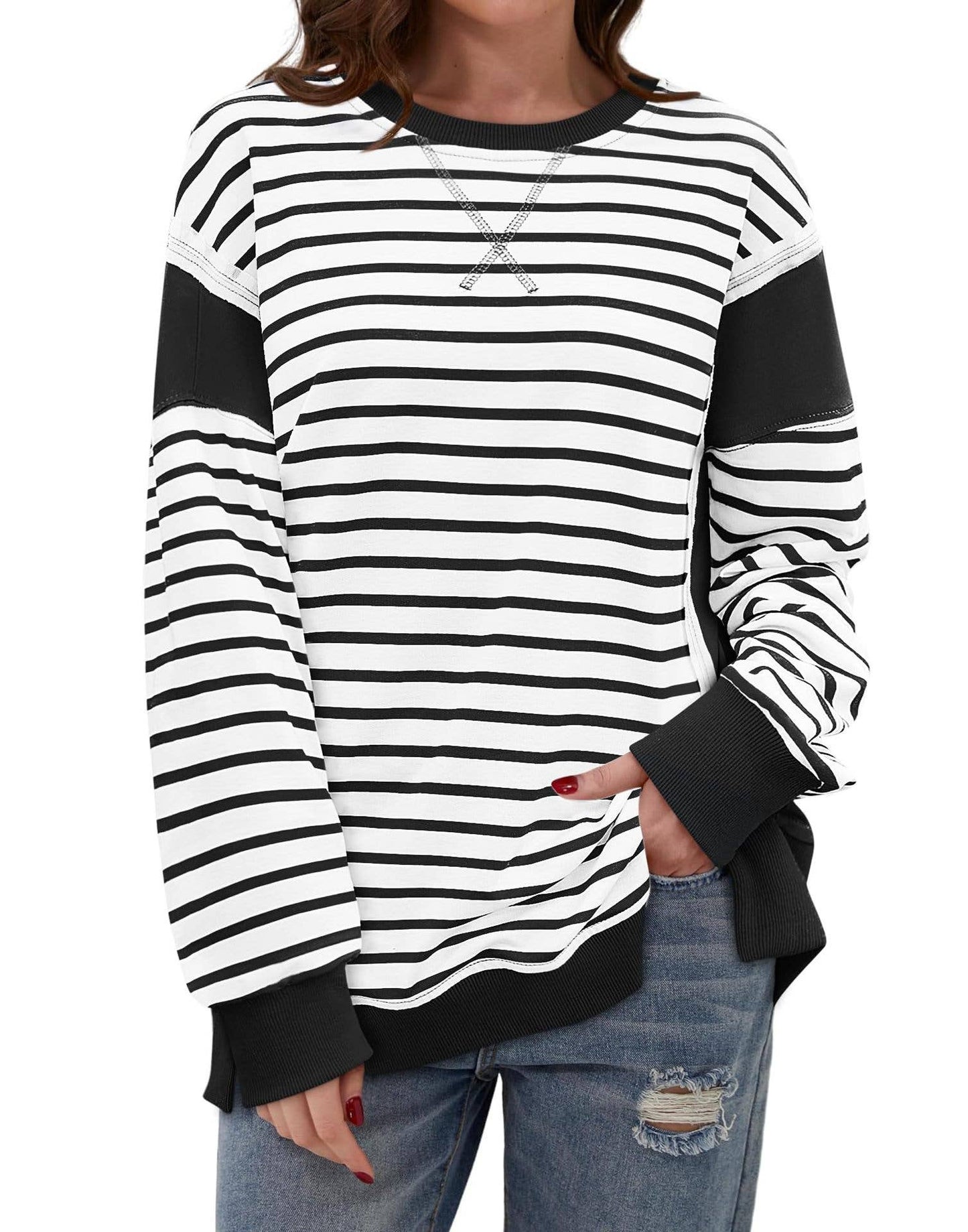 LONG SLEEVE HOODIE WITH MATCHING STRIPES