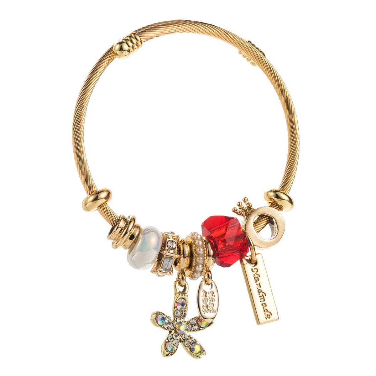 Gold Stainless Steel Bracelet with Flower Pendant