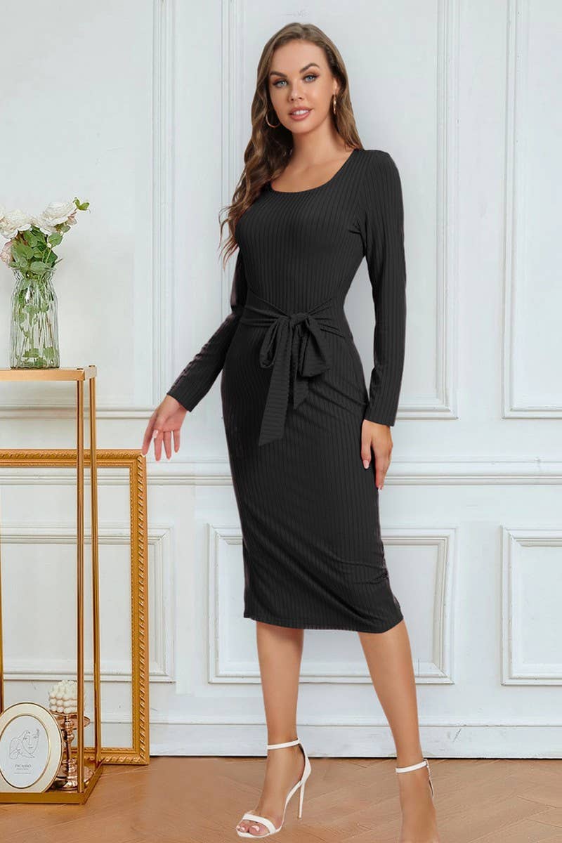 CWDMD4728_SOLID COLOR STRAPPY SLIT MID-LENGTH DRESS