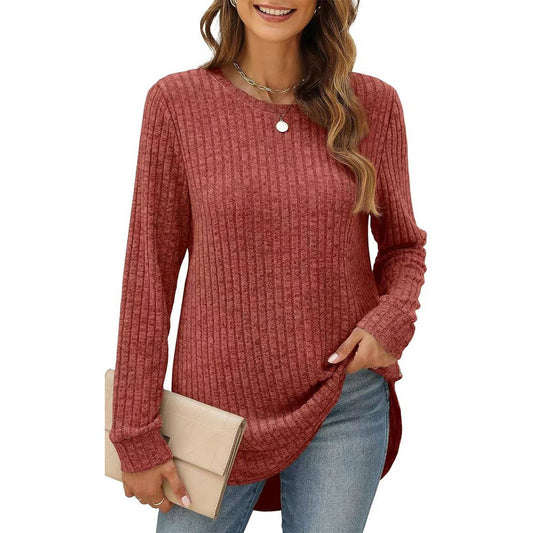 SOLID COLOR ROUND NECK LONG SLEEVE BRUSHED SHIRT