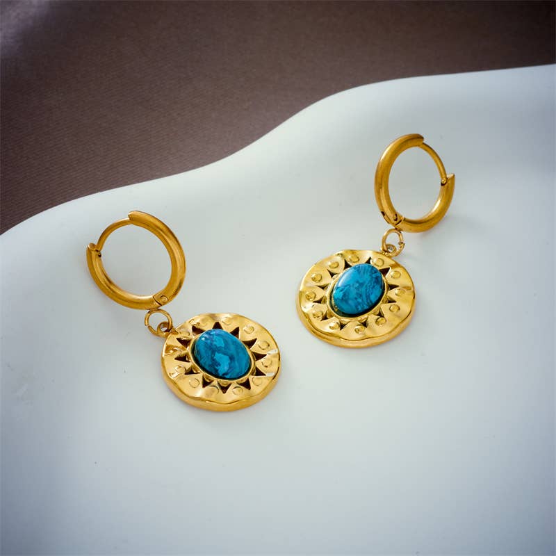 Retro titanium steel oval sunflower earrings