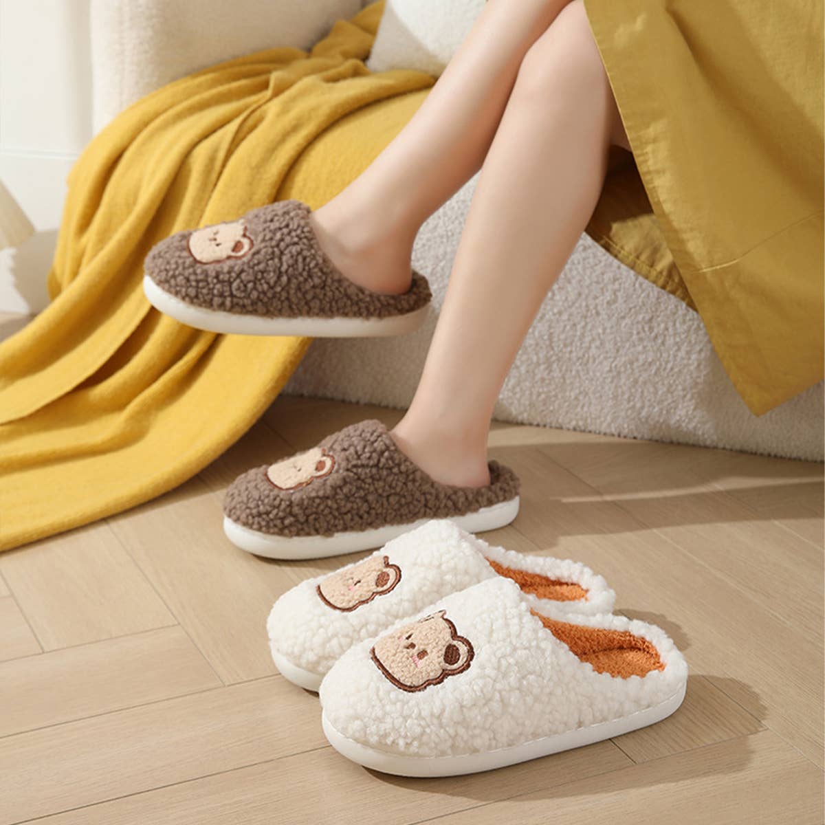 CUTE CARTOON BEAR PLUSH WARM COTTON SLIPPERS
