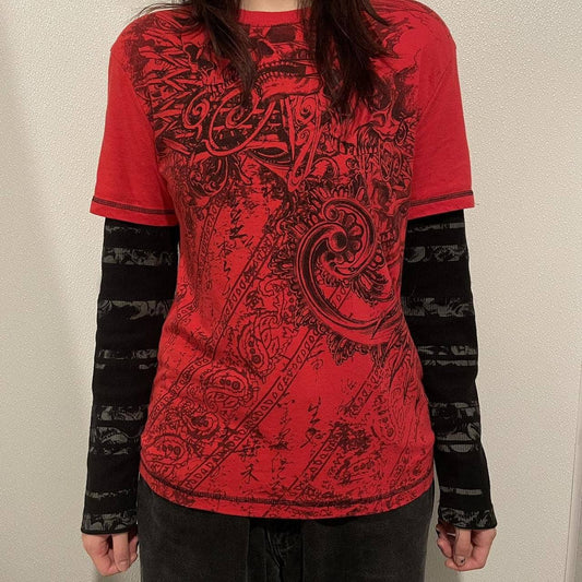 Two retro patchwork printed fake T-shirts