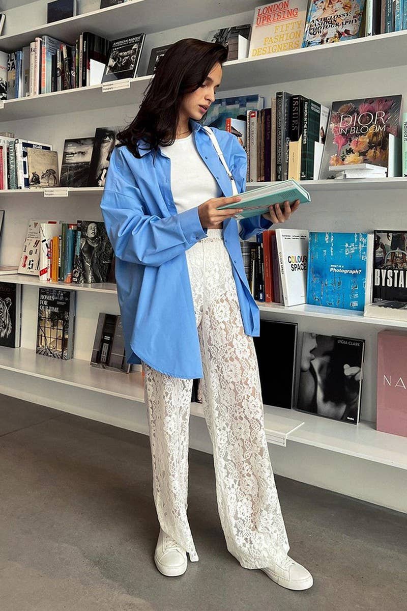 CWBLP894_SEE-THROUGH LACE SEXY WIDE-LEG TROUSERS