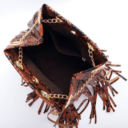 WOMEN SNAKE  PORTABLE FRINGE BAG_CWAB0797