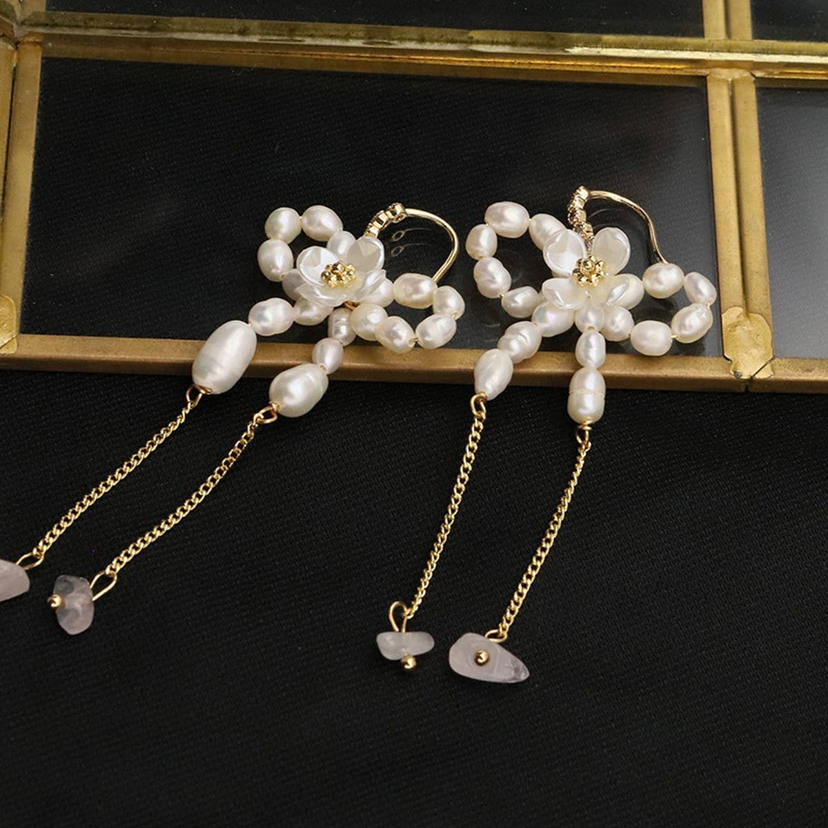 NATURAL FRESHWATER PEARL TASSEL BUTTERFLY EARRINGS