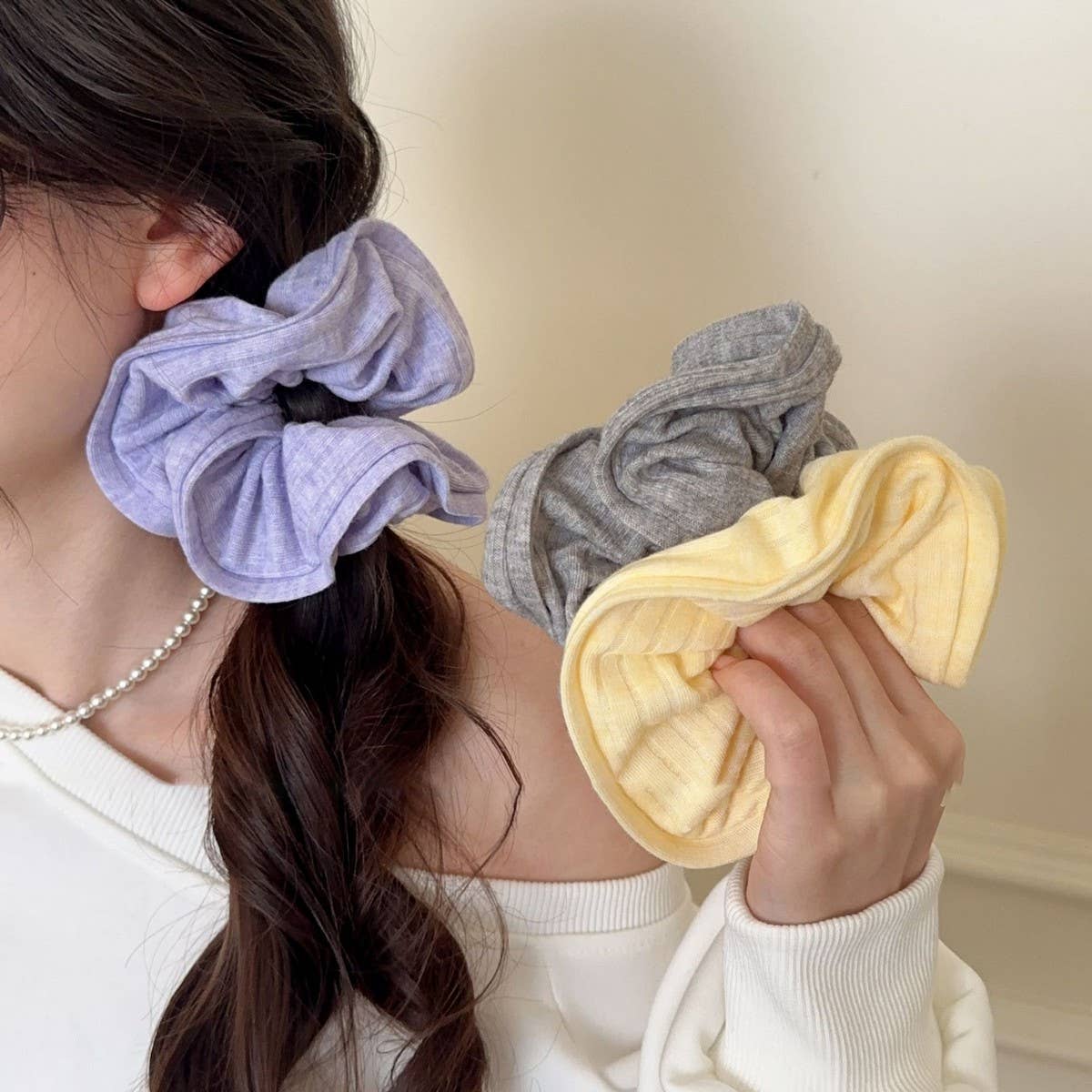 Creamy Sporty Stripe Scrunchie Hair Tie