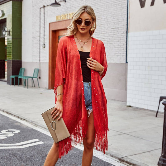 LONG TASSEL LACE FRONT OPEN KIMONO FOR SUMMER