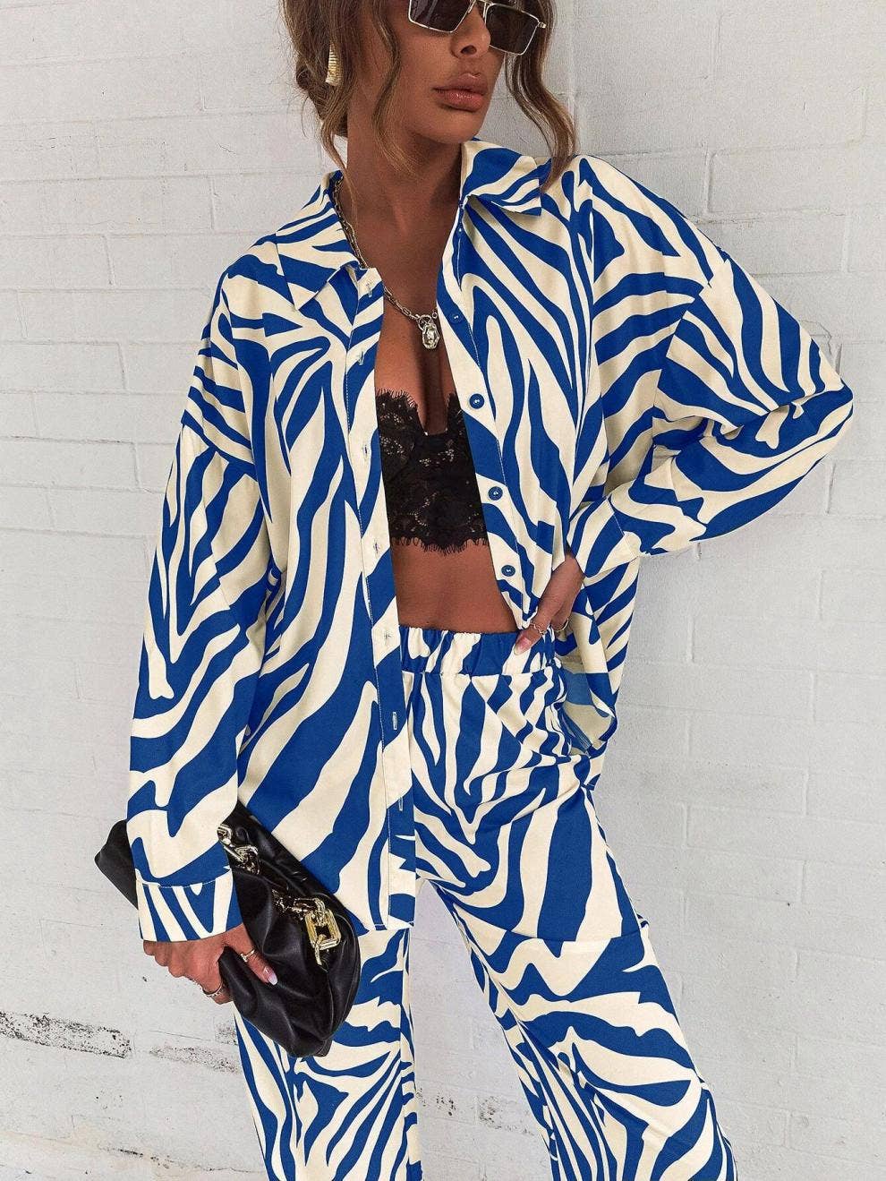 LONG-SLEEVED FULL-PRINT SHIRT AND PANT SUIT