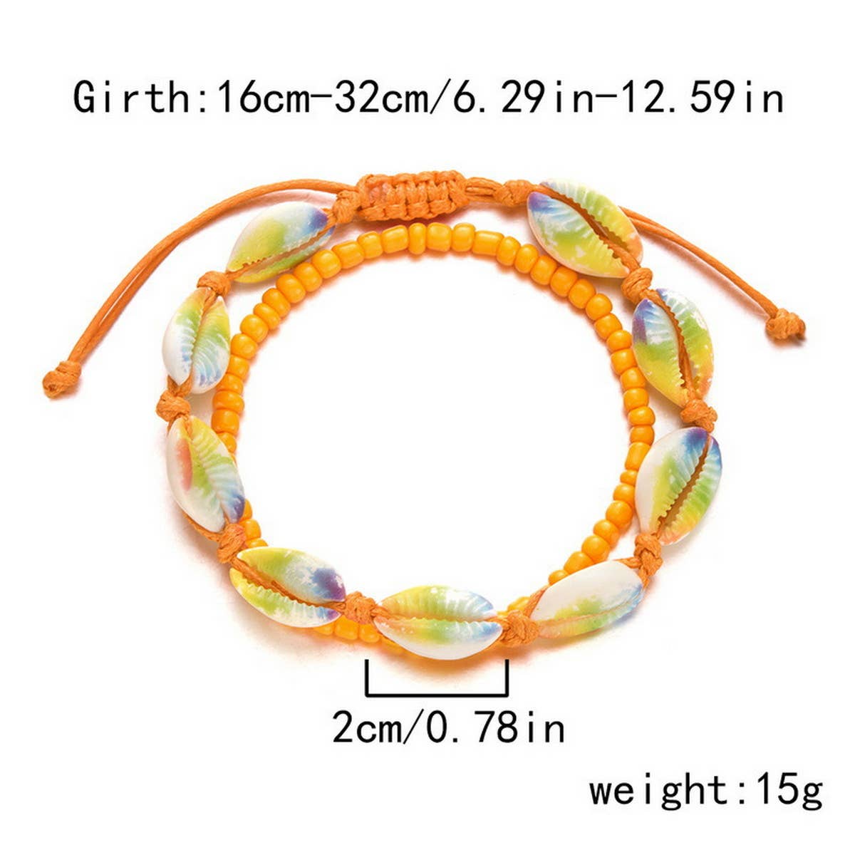 HAND-WOVEN BEACH COLORED SHELL RICE BEAD BRACELET
