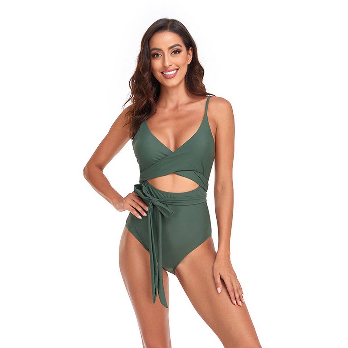 SEXY V-NECK CROSS WAIST ONE-PIECE SWIMSUIT