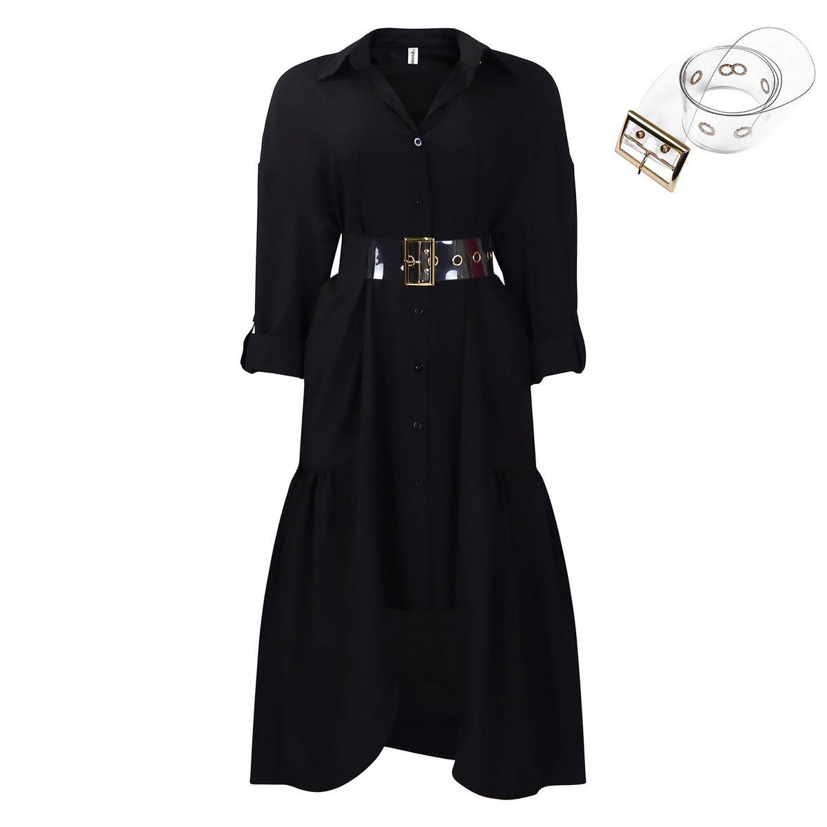 LAPEL SOLID COLOR FASHIONABLE LOOSE CASUAL DRESS_CWDSD6143