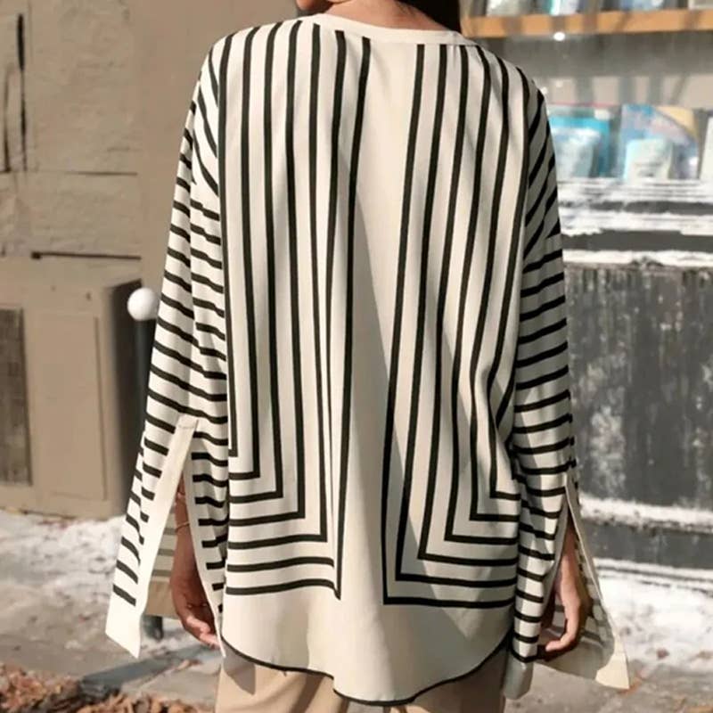Striped cardigan design stylish crew-neck shirt