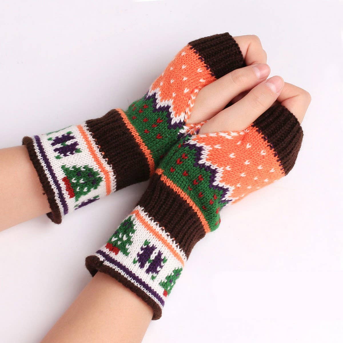 CWAG00537_CHRISTMAS TREE KNIT FINGERLESS HALF FINGER GLOVES