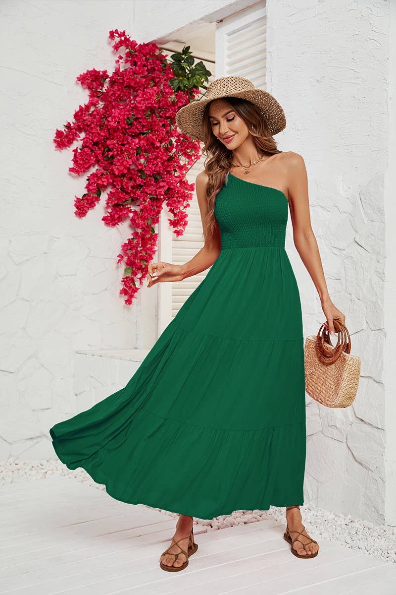 Slim dress with sloping neck and swing