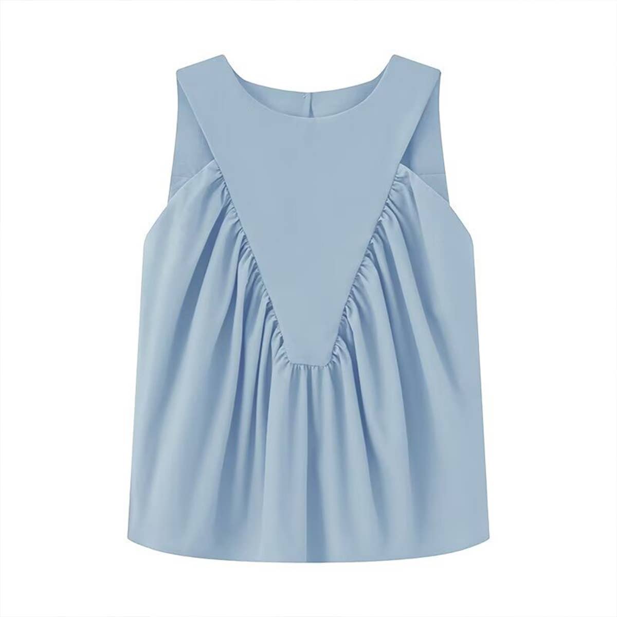 Versatile solid-color pleated sleeveless vest
