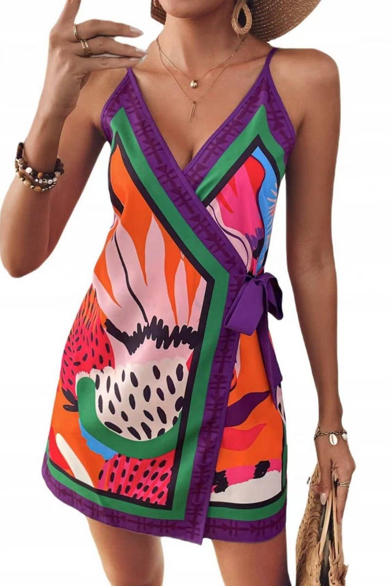 CWDSD8377_CASUAL V-NECK TIE STRAP VACATION CAMI DRESS