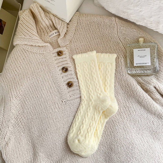 SOLID COLOR TWIST THICK WARM SOCKS_CWMS0879