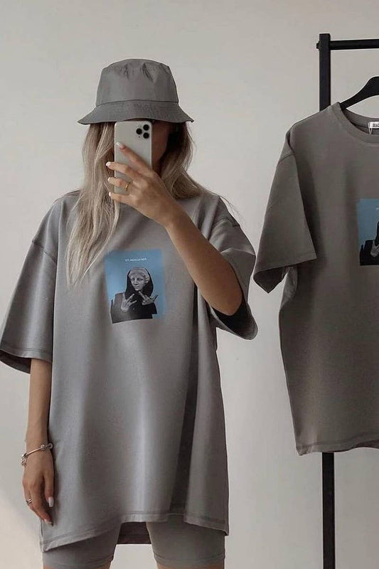 Cwtts1281_Cotton Printed Loose Casual Short Sleeves