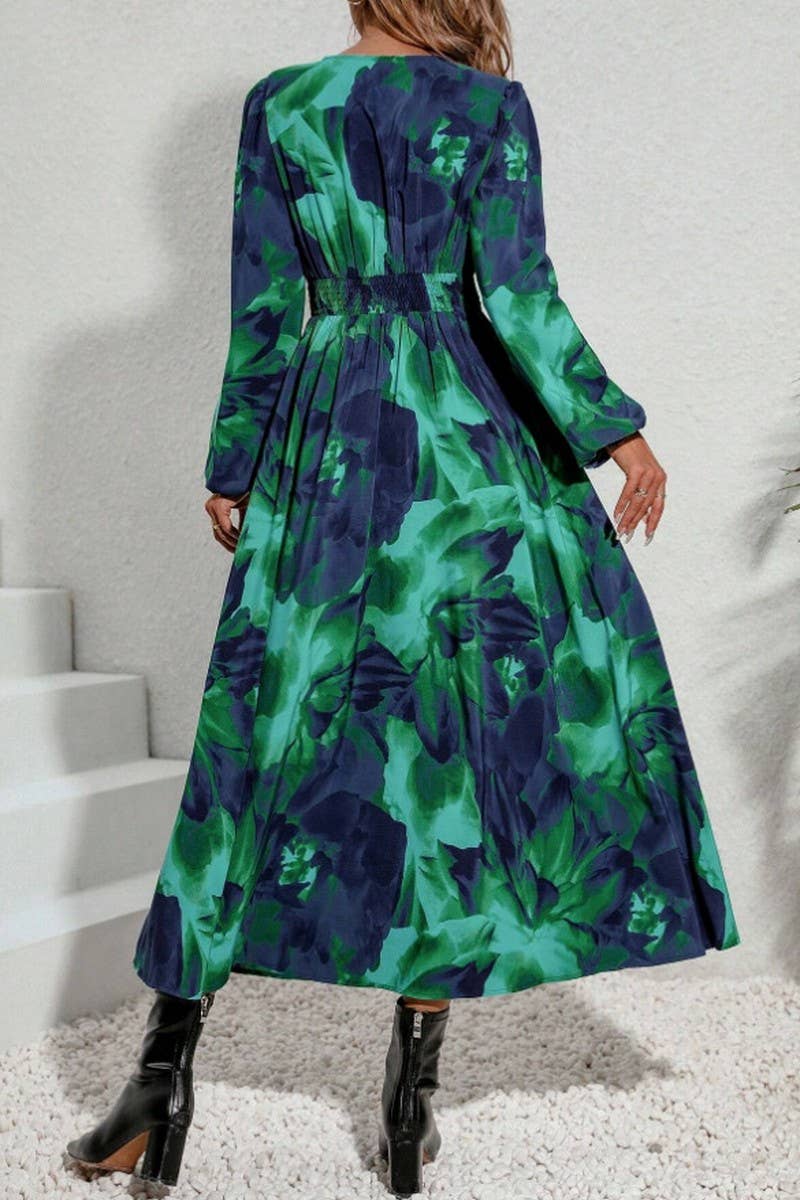 CWDMD5704_SPRING AND SUMMER WAIST V-NECK PRINTED LONG SKIRT