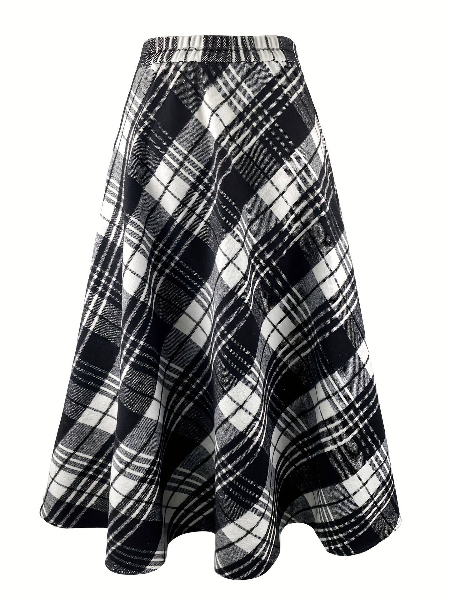 Plaid woolen cloth large pockets long skirts