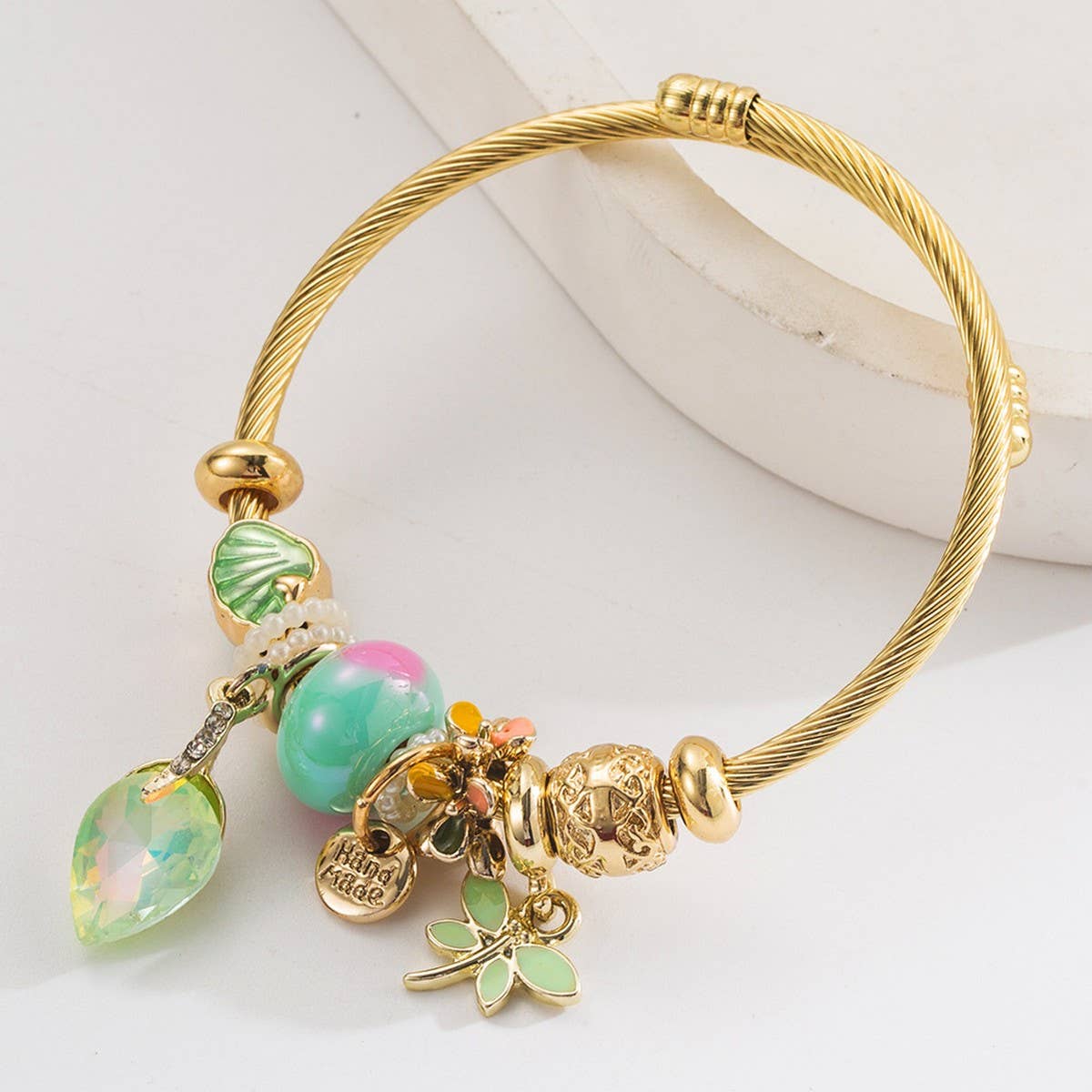 Personalized Letter & Dragonfly Charm Bracelet_CWMM8603